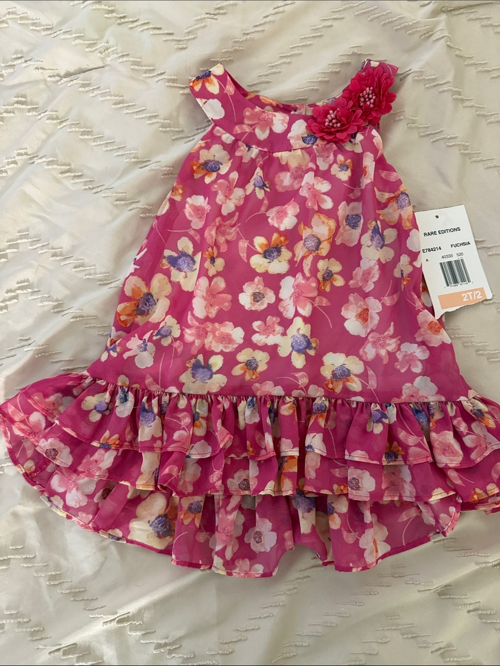 Rare Editions Pink Floral Ruffle Dress with Flower Applique
